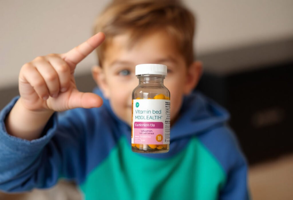 Child holding a vitamin bottle, symbolizing immune health